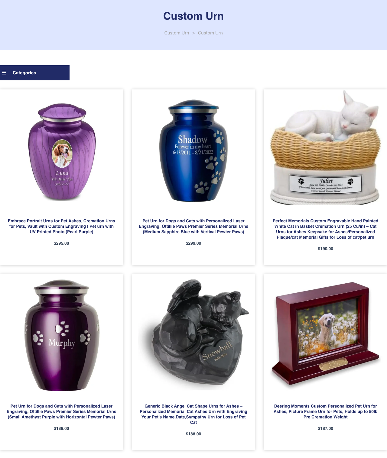 Custom pet cremation urn catalog preview
