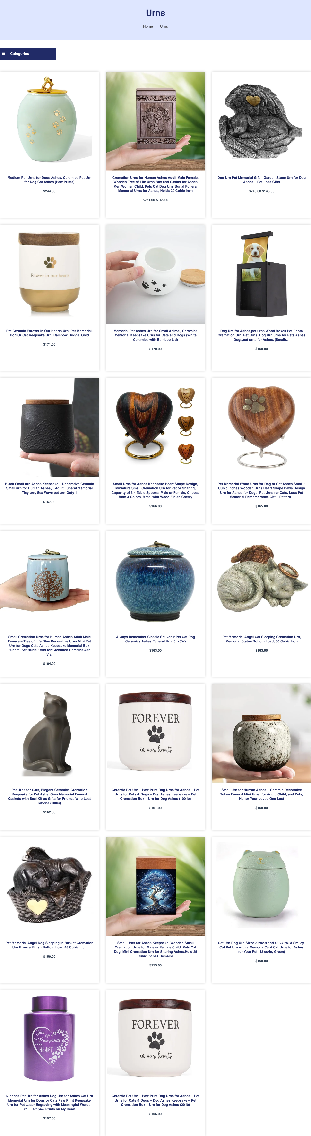 Pet cremation urn catalog preview